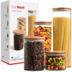 EatNeat 4‑Piece Glass Canister Set with Airtight Bamboo Lids