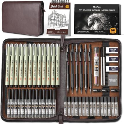 Nicpro 58PCS Art Drawing Supplies Kit in Leather Case
